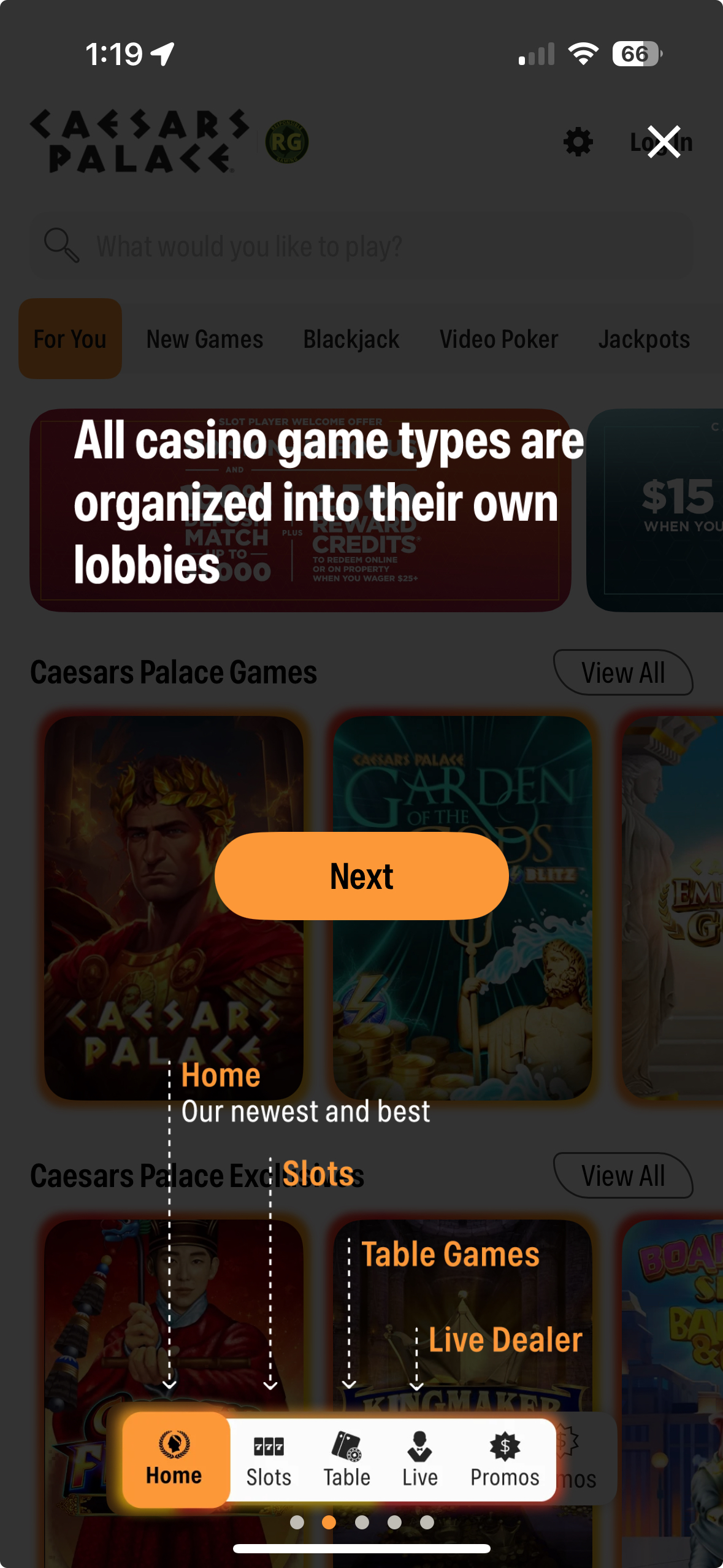 mobile screenshot of Caesars Palace Online casino app