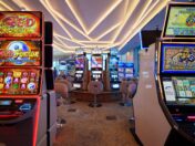Slot machines on a casino floor.