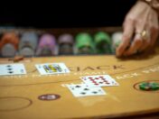 Cards on a blackjack table.